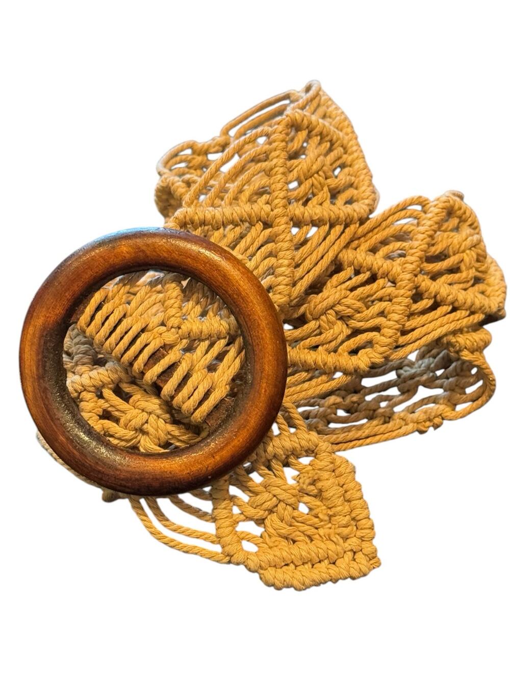Vtg Macrame Handmade Boho Belt with Wooden Buckle